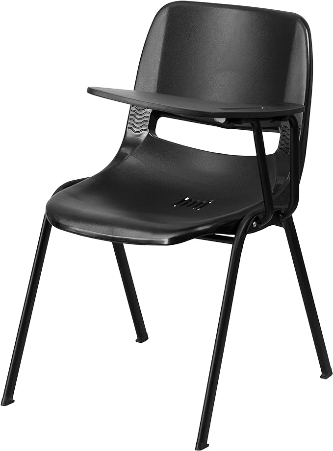 Flash Furniture Black Ergonomic Shell Chair with Left Handed Flip-Up Tablet Arm