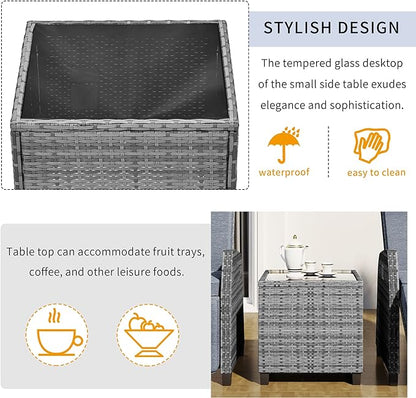Patio Furniture Sets 3 Piece Outdoor, PE Wicker Rattan 2-Person ConversationSets with Adjustable Backrest Recliner Lounge Chairs and Coffee Table, Comforty Cushions, for Lawn Balcony, Gray
