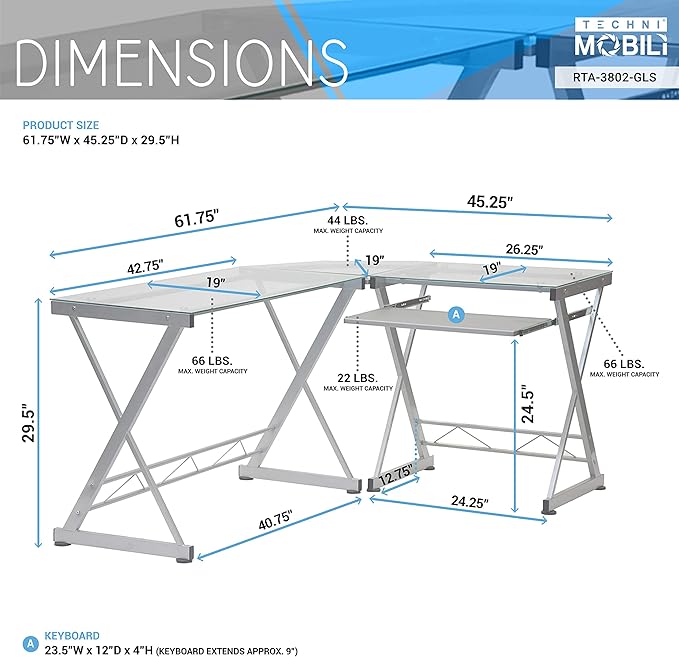 NicBex Laik-DW-00048-DX Desks, 61.75" W x 45.25" D x 29.5" H, White