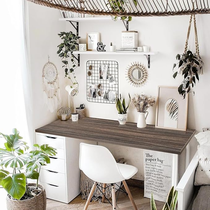 Kaboon Universal Tabletop 45"x20", Solid One-Piece Melamine Table Top, Double Desk L-Desk Floating Desk DIY, Home and Office,Eucalyptus/Dark Walnut