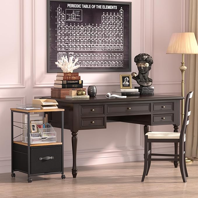 VECELO File Cabinet, Rolling Printer Stand with Large Fabric Drawer, Storage Cabinet Fits Letter Size, Ideal for Small Spaces, Apartments and Bedroom, Easy to Install, Brown+Black,2 Set