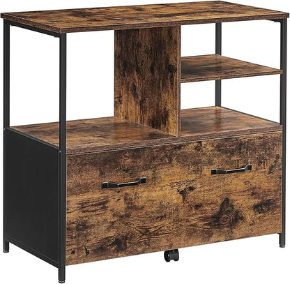 VASAGLE Lateral File Cabinet with Open Shelves and Drawer Mobile Filing Cabinet with Wheels