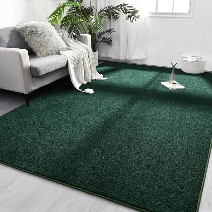 Area Rugs for Bedroom Living Room, 6x9 Dark Green Super Soft Comfy Thickened Memory-Foam Indoor Carpets, Modern Aesthetic Minimalist Carpet for Boys Girls Adults Apartment Nursery Home Décor