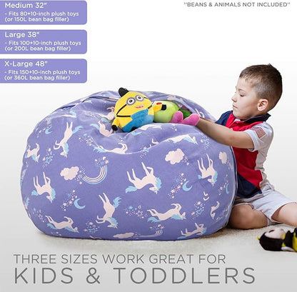 Aubliss Stuffed Animal Storage Bean Bag, Unicorn Bean bag Chair, Stuff 'n Sit for Kids, X-Large 48"-Canvas Unicorn Blue