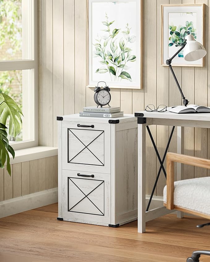 VASAGLE File Cabinet, Filing Cabinet with 2 Drawers, Printer Stand, Fit A4, Letter Size, Hanging File Folders, Modern Farmhouse Style, for Home Office, Study, Rustic White UOFC048T73
