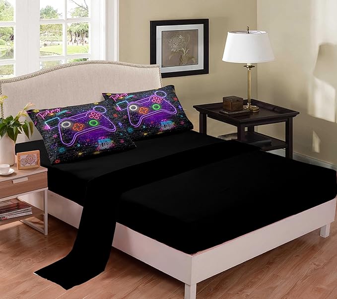Gamer Comforter Sets for Boys, 5 Piece Bed in a Bag Twin, Boys Bedding Set Twin, Kids Bedding Set, Twin Size Comforter Set for Boys with Flat Sheet, Fitted Sheet