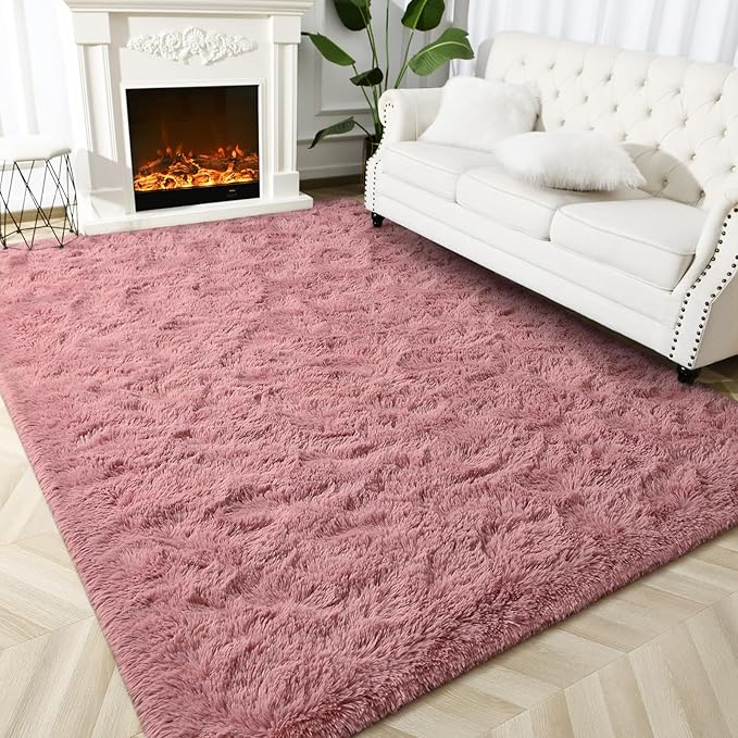 Super Soft Fluffy Shaggy Rugs for Living Room Bedroom, Fuzzy Plush Area Rugs for Girls Kids Room Nursery Home Decor, Furry Dorm Rug Cute Non-Slip Indoor Floor Carpet 4x6 Feet, Blush