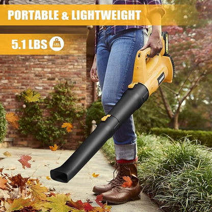 Cordless Leaf Blower, 450CFM 150MPH 21V Electric Leaf Blower with 2 x 4.0Ah Battery and Charger, 6 Speed Portable Lightweight Small Blower for Lawn Care Sweeping Snow, Yard, Garden, Patio