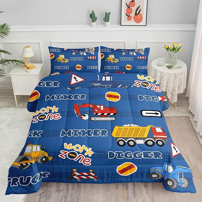Datura home Kids Comforter Set Butterfly Printed Pattern Bedding Set with 1 Comforter and 2 Pillowcases for Girls Boys Bedroom All Season(Truck Full)