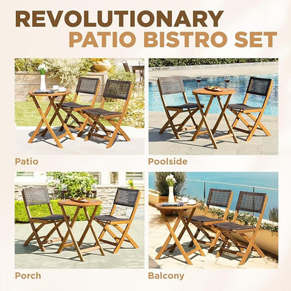 Wood Wicker Design Heavy Duty 400lbs Capacity Premium Patio Bistro Set 3 Piece Outdoor, Onesize