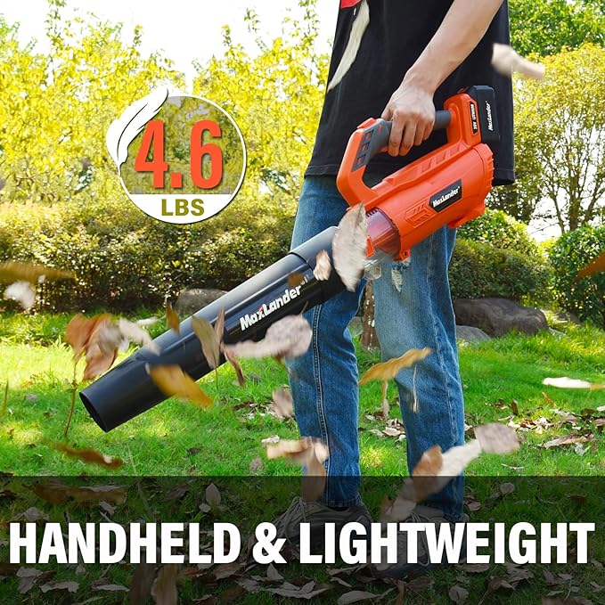 MAXLANDER Leaf Blower Cordless - 20V Electric Cordless Leaf Blower with Battery and Charger, 4.0Ah Battery Powered Leaf Blowers with 2 Speed Mode for Lawn Care, Blowing Leaves