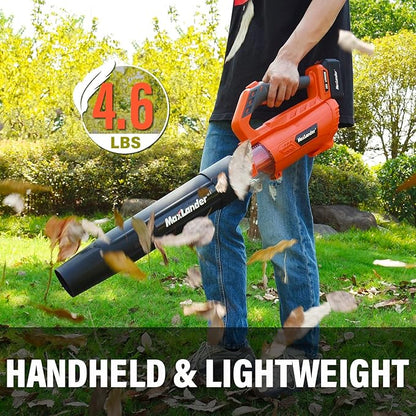 MAXLANDER Leaf Blower Cordless - 20V Electric Cordless Leaf Blower with Battery and Charger, 4.0Ah Battery Powered Leaf Blowers with 2 Speed Mode for Lawn Care, Blowing Leaves