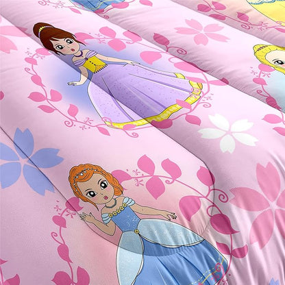 Princess Comforter Sets Twin for Girls, Cute Princess Bedding Comforter Sets, Pink Twin Size Comforter Set for Girls Kids Twin Bedding Set with 1 Pillowcase