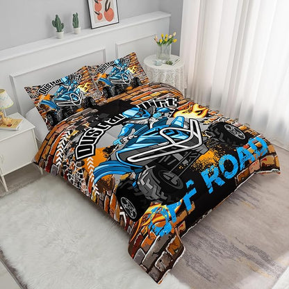 Axolotl Quad Bike Bedding Set Queen,Dirt Bike Comforter Set,Extreme Sports Bedding Set,Sports Theme Comforter Set,Tractor Truck Bedding,Motorcycle Comforter for Kids Boys Teens,1 Quilt 2 Pillowcases