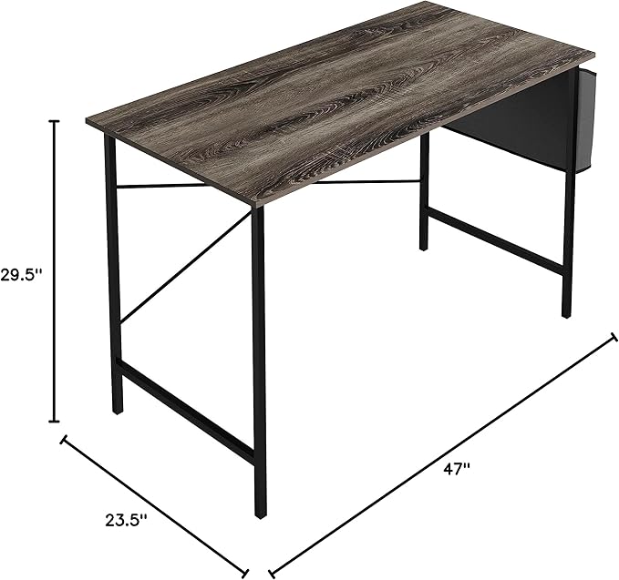Lavish Home Modern Computer Desk with Industrial Style Woodgrain Look and Steel for Home Office, Bedroom, or Craft Table, with Storage Bag, (L) 47” x (W) 23.5” x (H) 29.5”, Gray