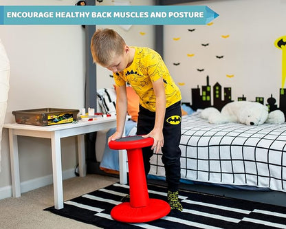 Studico ActiveChairs Kids Wobble Stool, Flexible Elementary Classroom Seating, Improves Focus, Posture and Helps ADHD/ADD, Sensory Chair, Active Fidget Chairs, Pre-Teen 17.75" Chair, Ages 7-12, Red