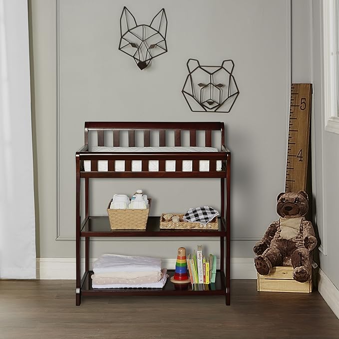 Nursery Essentials Bundle of Dream On Me Aden Convertible 4-in-1 Mini Crib, Dream On Me Ashton Changing-Table, with a Dream On Me Sunset 3” Extra Firm Fiber Portable Crib Mattress