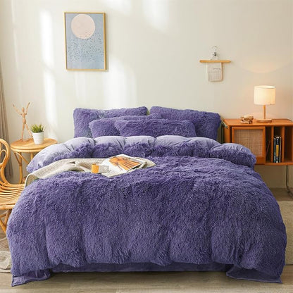 Fluffy Faux Fur navy blue Comforter Cover Set Queen - Ultra Soft Plush navy blue Bedding Sets 3 Pieces (1 fluffy duvet cover + 2 Faux Fur Pillow case) Cute navy blue Bed Set (Dark Blue, Queen)