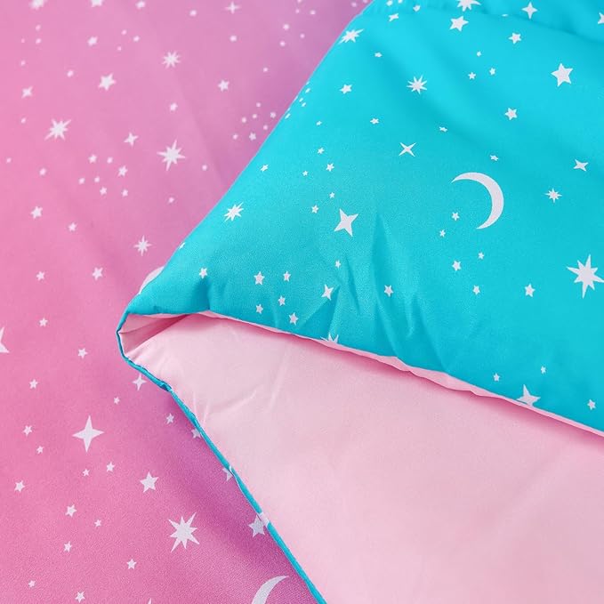 URBONUR 6 Pieces Twin Comforter Set for Girls Moon Star Printed Bedding Set on Gradient Pink Purple Blue, Soft Microfiber All Season Bed Sets for Kids Teen (Twin Size, 6PCS)