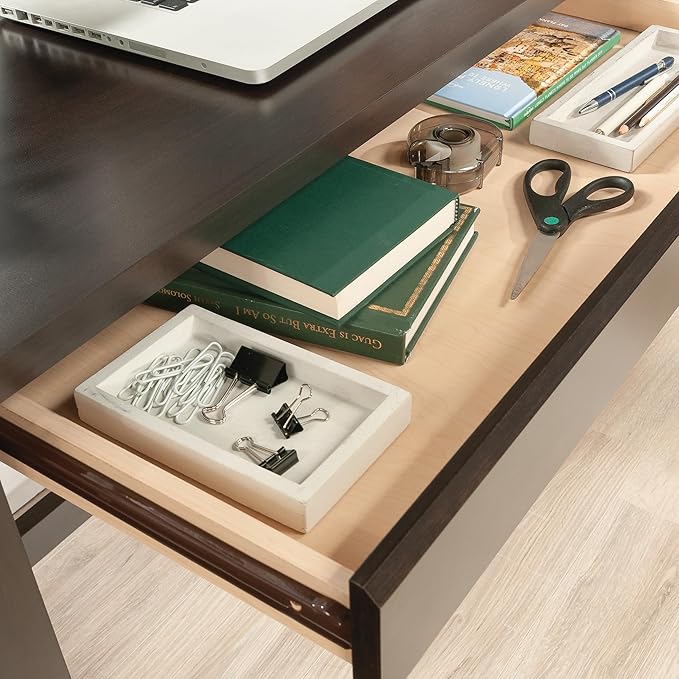 Sauder Summit Station Single Pedestal Desk, L: 52.09" x W: 19.29" x H: 29.02", Cinnamon Cherry Finish