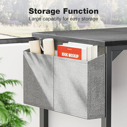 OLIXIS Computer Desk 55 Inch Home Office Work Study Writing Student Kids Bedroom Wood Modern Simple 2 Person PC Table with Storage Bag & Headphone Hooks, Black