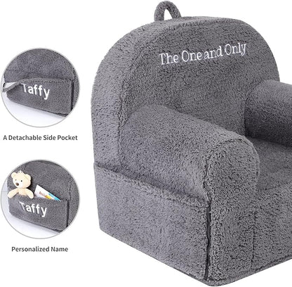 Personalized Kids Chair, High Back Toddler Sherpa Chair, Customize with Name, Grey