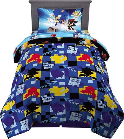 Sonic the Hedgehog Anime Kids Super Soft Comforter and Sheet Set, 4 Piece Twin Size by Franco, Prints may vary