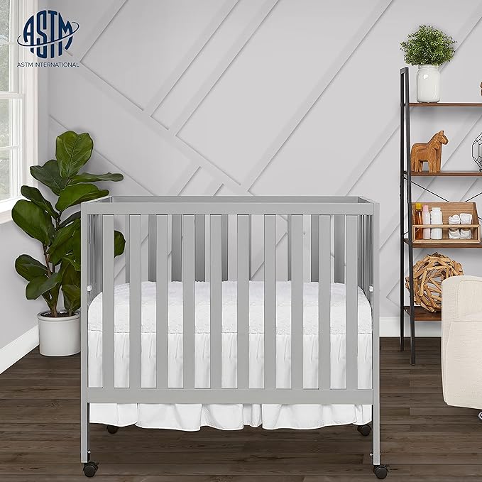 Jett Non-Full Size Folding Convertible Crib, Lightweight Portable Crib, Three Adjustable Mattress Height Settings, Easy to Fold Travel Crib, 1.5” Mattress Pad Included