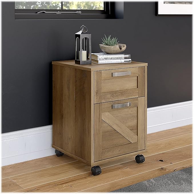 Bush Furniture Knoxville 2 Drawer Mobile File Cabinet, Rolling Document Storage for Home Office, Reclaimed Pine