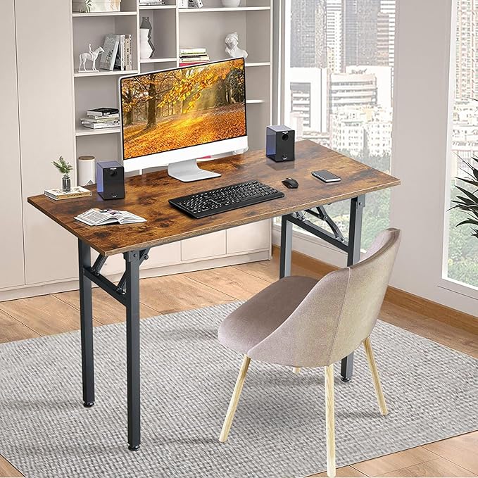 TEMI Folding Desk 31.5", Computer Desk for Home Office, Folding Table No Assembly Required, Office Desk for Small Space, Small Desk with Stable Black Frame, Rustic Brown