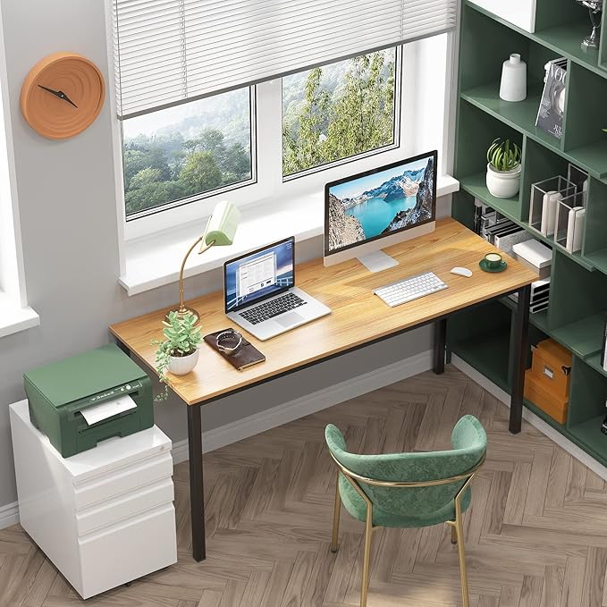 sogesfurniture Computer Desk 63 inches Large Size Office Desk Gaming Desk Computer Table with BIFMA Certification Sturdy Office Desk Writing Desk,Teak with Black Leg BHUS-AC3BB-160