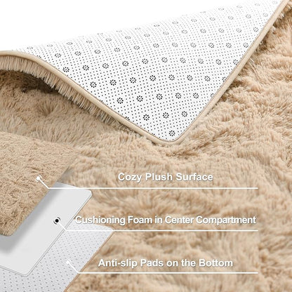 Super Soft Fluffy Shaggy Rugs for Living Room Bedroom, Fuzzy Plush Area Rugs for Girls Kids Room Nursery Home Decor, Furry Dorm Rug Cute Non-Slip Indoor Floor Carpet 6x9 Feet, Beige