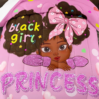 Black African American Girls Twin - Black Girls Comforter Set for Girls Bedroom Pink Princess Room Decor Kids Twin Bedding Sets for Girls, Twin (1 Comforter 1 Pillowcase)