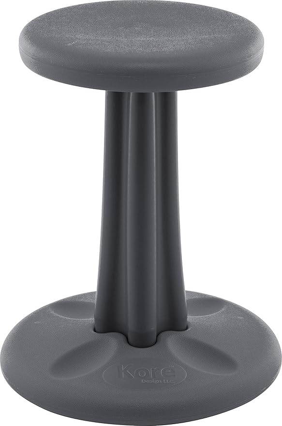 Kore Kids Junior Wobble Chair - Flexible Seating Stool for Classroom, Elementary School, ADD/ADHD - Made in The USA - Junior- Age 8-9, Grade 3-4, Grey (16in)