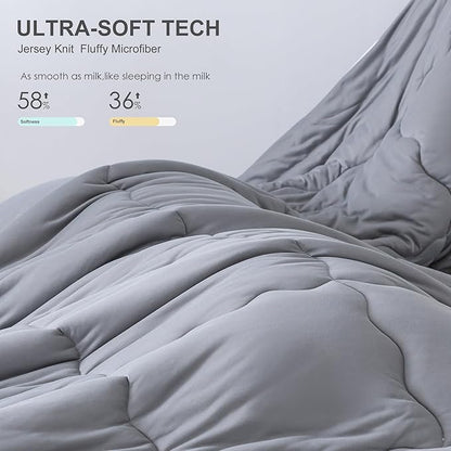 COTTEBED Ultra-Soft King Size Comforter Set, California Cal King Jersey Knit T-Shirt Feel Cozy Durable Cozy Fully Breathable Quilt Bedding Down Blanket and Pillowcase for All Season Use, Dark Gray