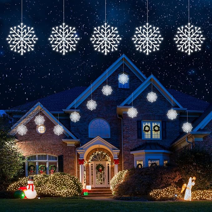 Brightown 2 Pack Christmas Snowflake Icicle Lights Outdoor - Plug-in 23.6ft 10 Drops 480LED Snowflake Window Lights, Connectable for Indoor Outdoor Porch Eaves Rooftops Christmas Decoration
