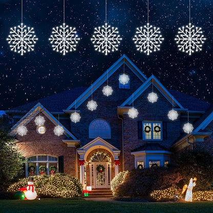 Brightown 2 Pack Christmas Snowflake Icicle Lights Outdoor - Plug-in 23.6ft 10 Drops 480LED Snowflake Window Lights, Connectable for Indoor Outdoor Porch Eaves Rooftops Christmas Decoration