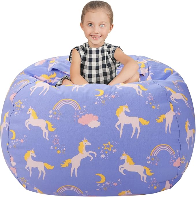 Aubliss Stuffed Animal Bean Bag Storage Chair (Light Blue Unicorn, X-Large (48''))