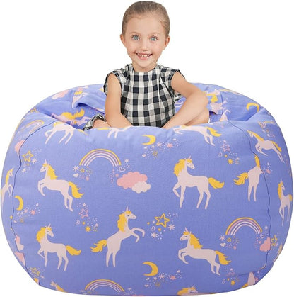 Aubliss Stuffed Animal Bean Bag Storage Chair (Light Blue Unicorn, X-Large (48''))