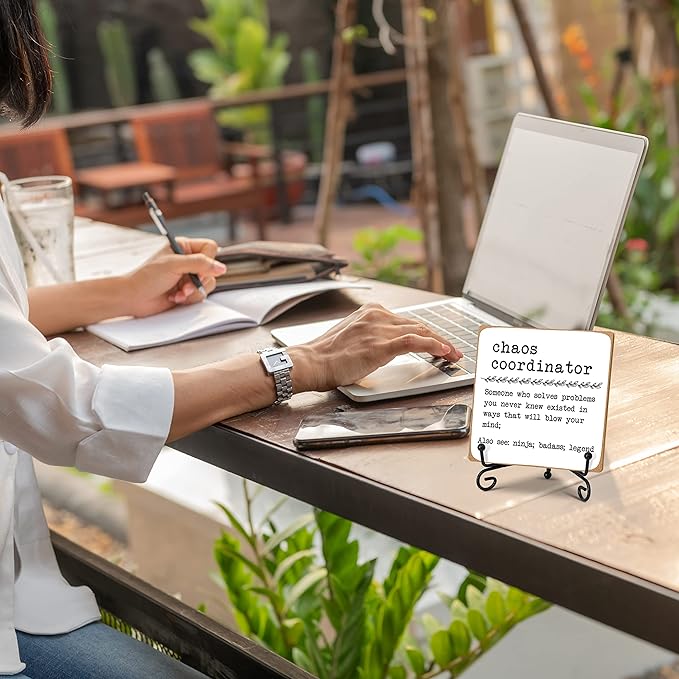 Chaos Coordinator Home Office Desk Decor Wood Plaque with Stand, Unique Gift Idea for Boss Women, Best Mom, Coworker, Teacher, School Counselor Therapy Office Decor -A13