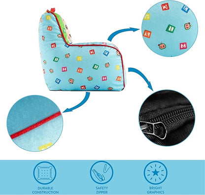 Idea Nuova Cocomelon Kids Mink Plush Bean Bag Chair with Piping & Top Carry Handle , Large