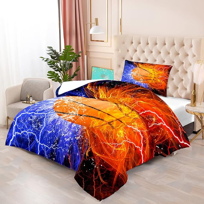 Basketball Comforter Set Twin Size Comforter Set for Boys Basketball Bedding Basketball Comforter Set Sport Microfiber Twin Bedding Set for Kids Boys Teens, 1 Comforter+1 Pillowcase