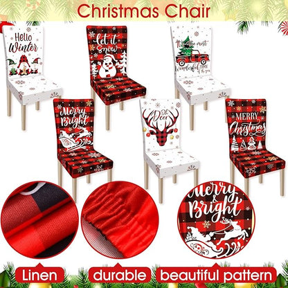 Ganeen 6 Pcs Christmas Chair Covers Merry Christmas Chair Back Cover Stretch Christmas Seat Cover Washable Xmas Dining Chair Protector Slipcover for Dining Room Kitchen Holiday Party (Cute Style)