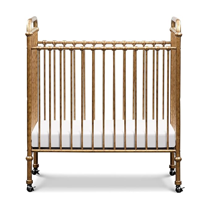 NAMESAKE Abigail 3-in-1 Convertible Mini Metal Crib in Vintage Gold, Greenguard Gold Certified