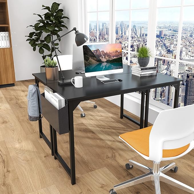 Computer Desk Home Office Desk 47 Inch Writing Desks Small Space Desk Study Table Modern Simple Style Work Table Student Desk PC Table with Storage Bag Headphone Hook Metal Frame for Home, Bedroom