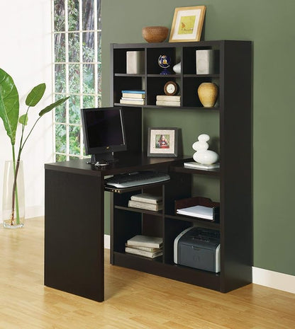 Monarch Specialties I Storage-Bookcase Left Or Right Set Up-Corner Desk with Multiple Adjustable Shelves, 60"L, Cappuccino