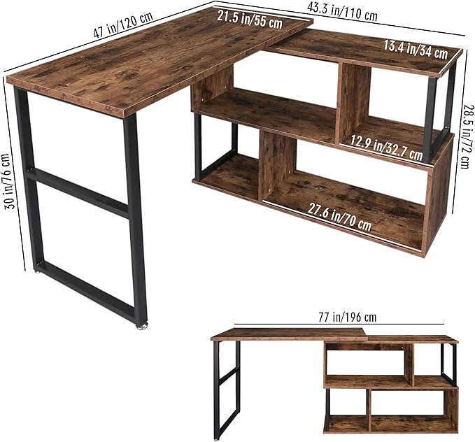 Tektalk Rotatable Corner Table Retro Desk Corner Computer Desk PC Laptop Study Table Workstation Home Office