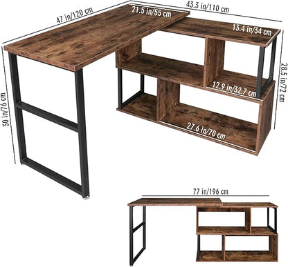 Tektalk Rotatable Corner Table Retro Desk Corner Computer Desk PC Laptop Study Table Workstation Home Office