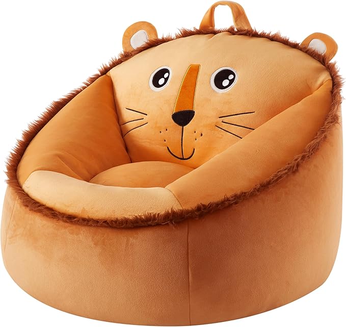 Heritage Kids Micromink Squishy Bean Bag Chair for Kids Ages 3+, Figural Lion