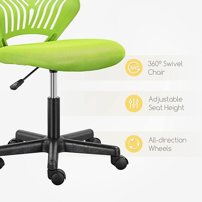Yaheetech Kids Cute Desk Chair Small Computer Desk Chair for Teens Low-Back Armless Study Chair Swivel Task Chair Bedroom School Chair with Lumbar Support, Green